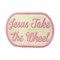 “Jesus Take the Wheel” Embroidered Iron-On Patch, Faith Quote Patch, Pink and Cream, 2.5 inch x 3.5 inch